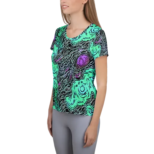 Neon Bloom Static on a Women's Athletic T-Shirt