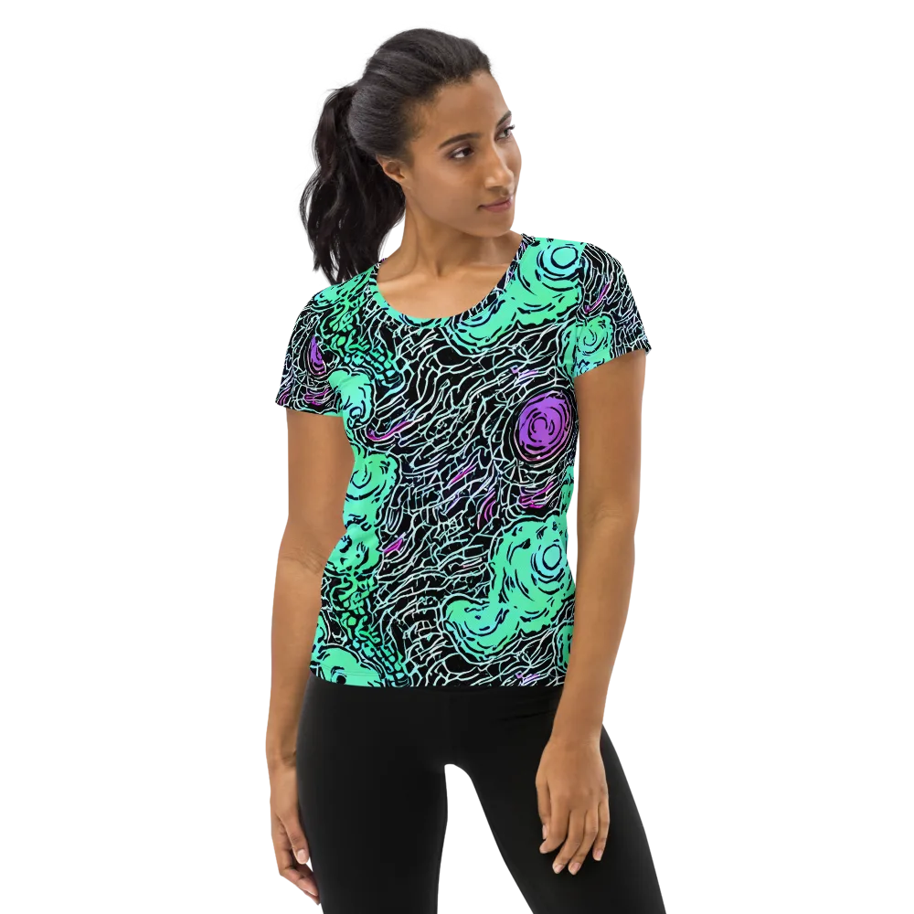 Neon Bloom Static on Women's Athletic T-Shirt — Front