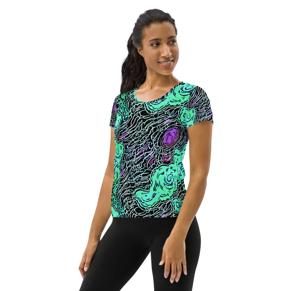 Neon Bloom Static on Women's Athletic T-Shirt — Left