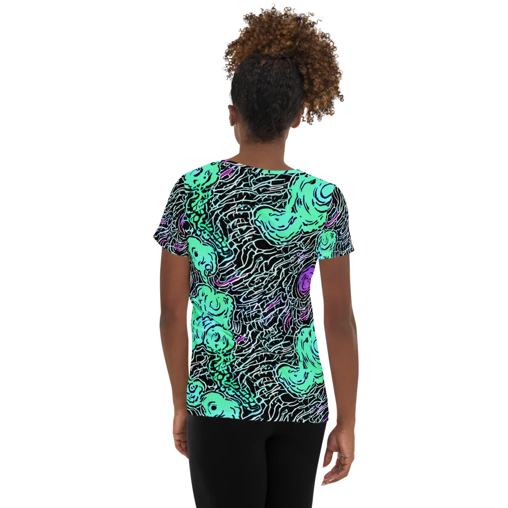 Neon Bloom Static on Women's Athletic T-Shirt — Back