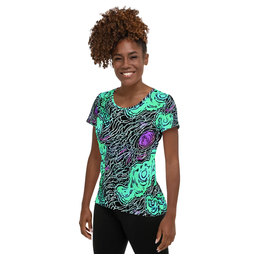 Neon Bloom Static on Women's Athletic T-Shirt — Left
