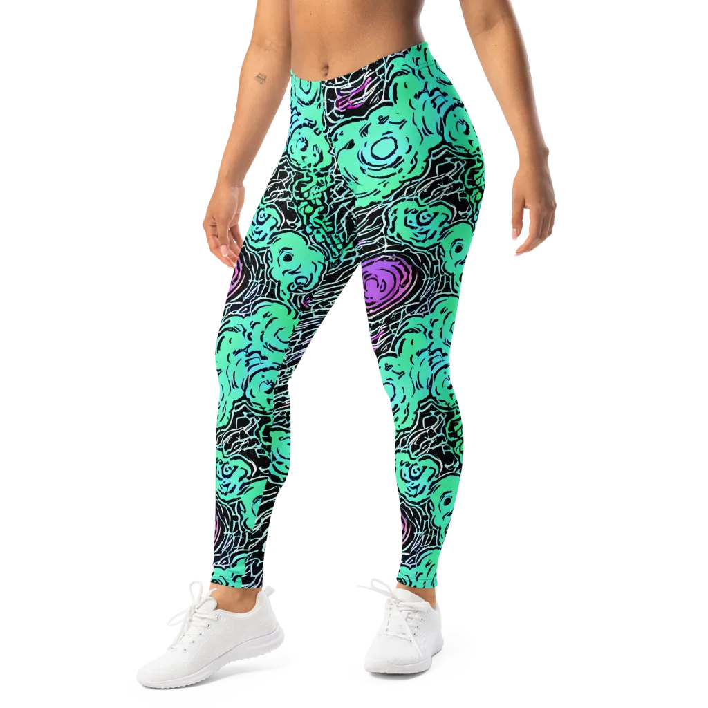Neon Bloom Static on Leggings — Left Front
