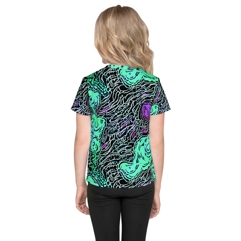 Neon Bloom Static on Kids Crew Neck T-Shirt — Back