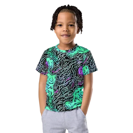 Neon Bloom Static on a Kids Crew Neck T-Shirt