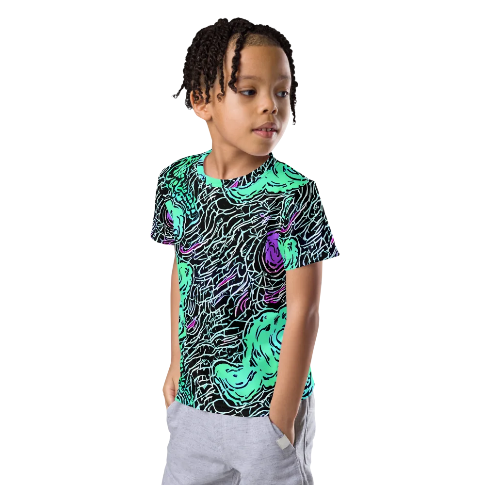 Neon Bloom Static on Kids Crew Neck T-Shirt — Left Front