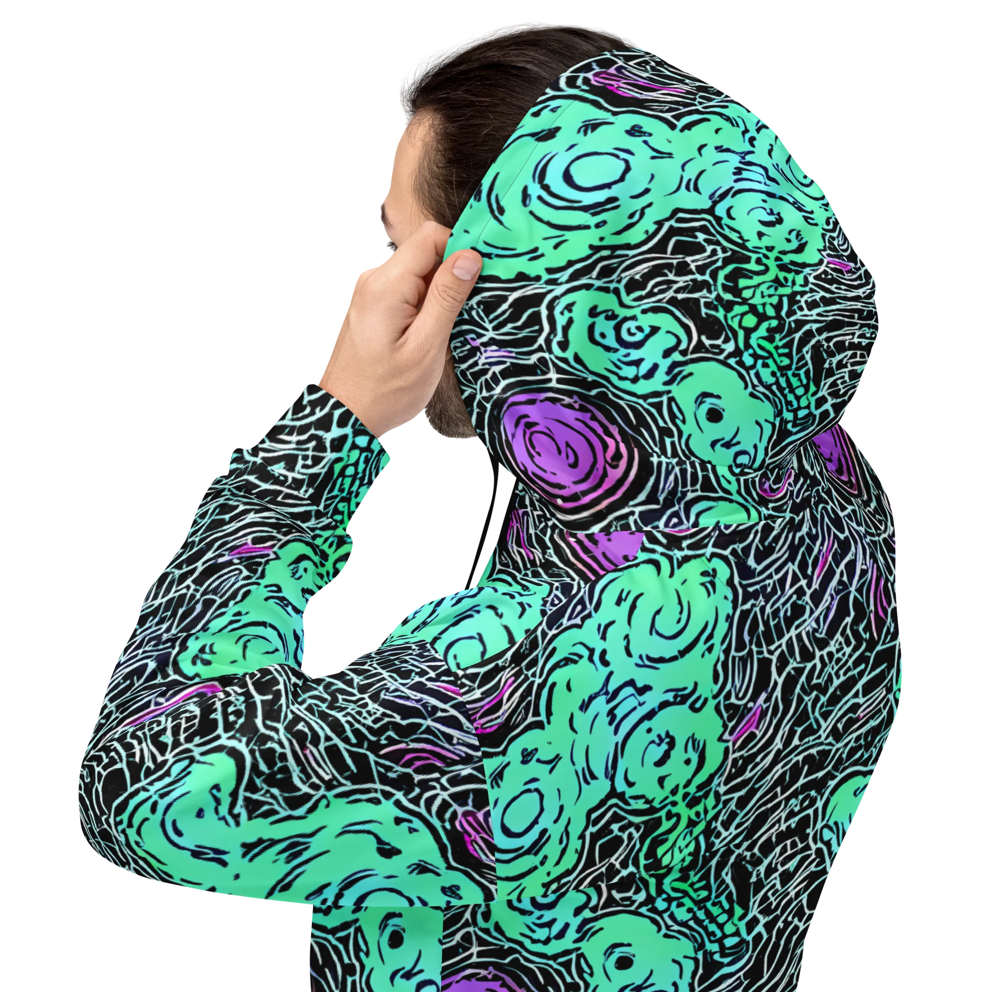 Neon Bloom Static on Hoodie — Back