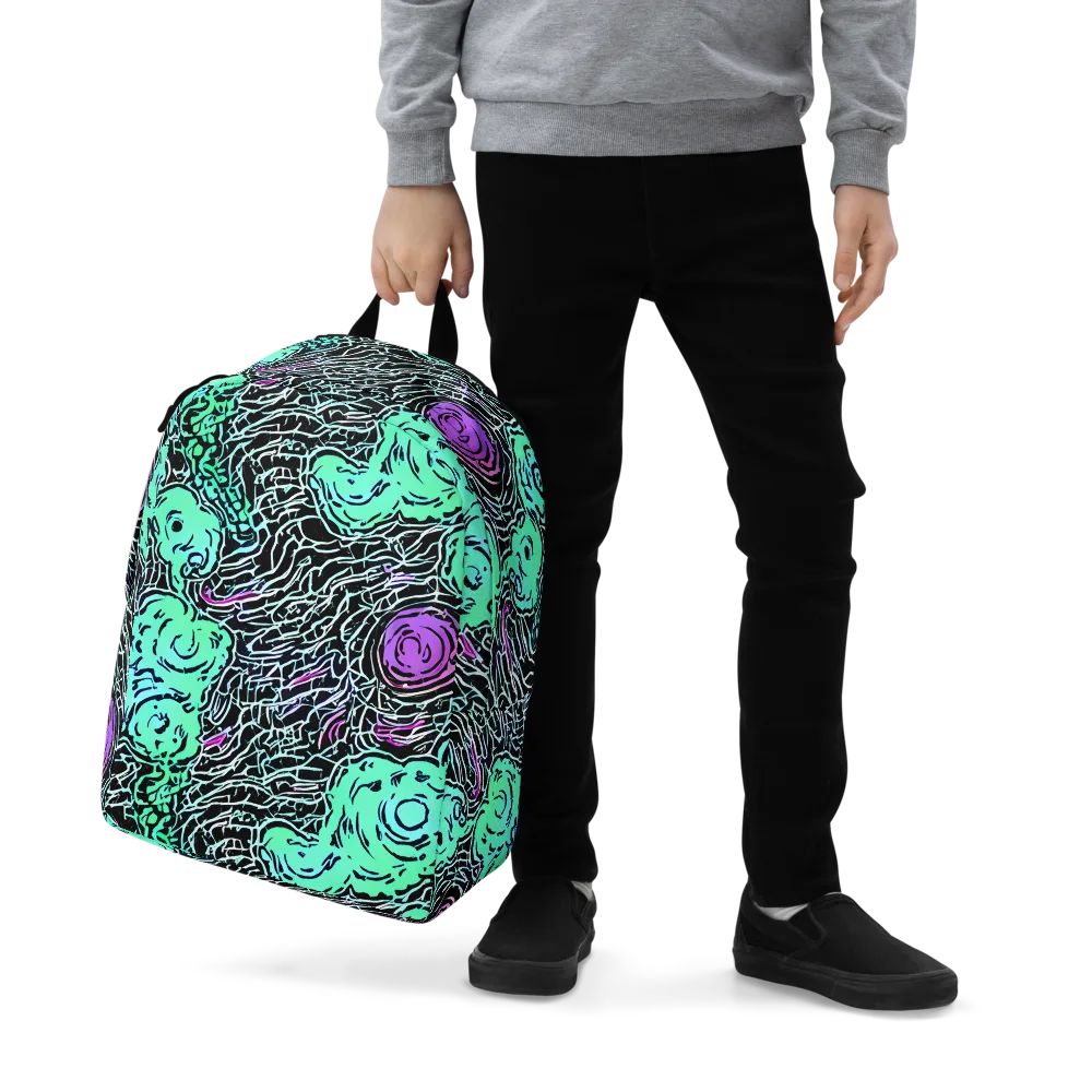 Neon Bloom Static on Minimalist Backpack — Zoomed-in