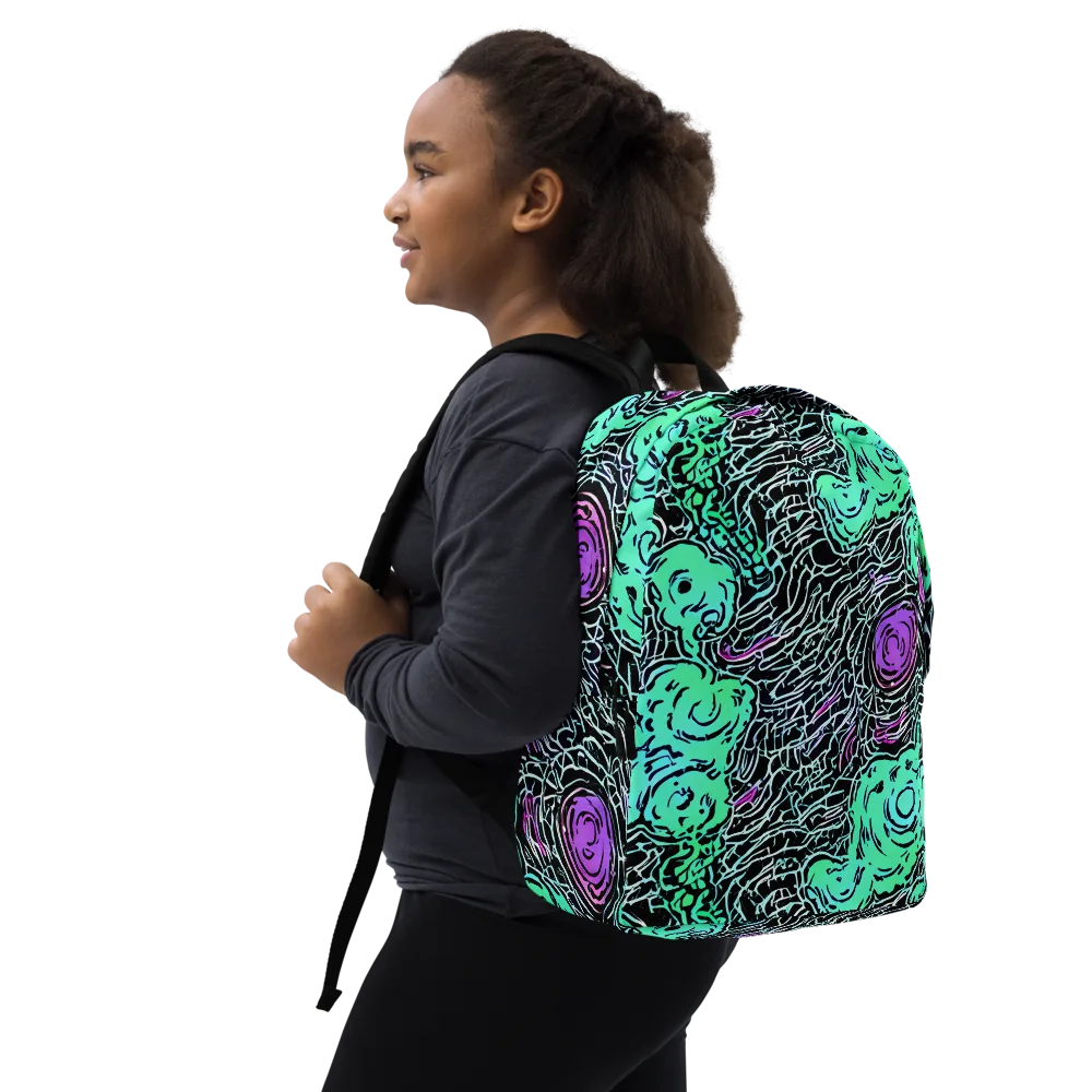 Neon Bloom Static on Minimalist Backpack — Right Front