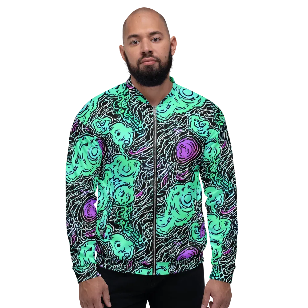 Neon Bloom Static on Bomber Jacket — Front