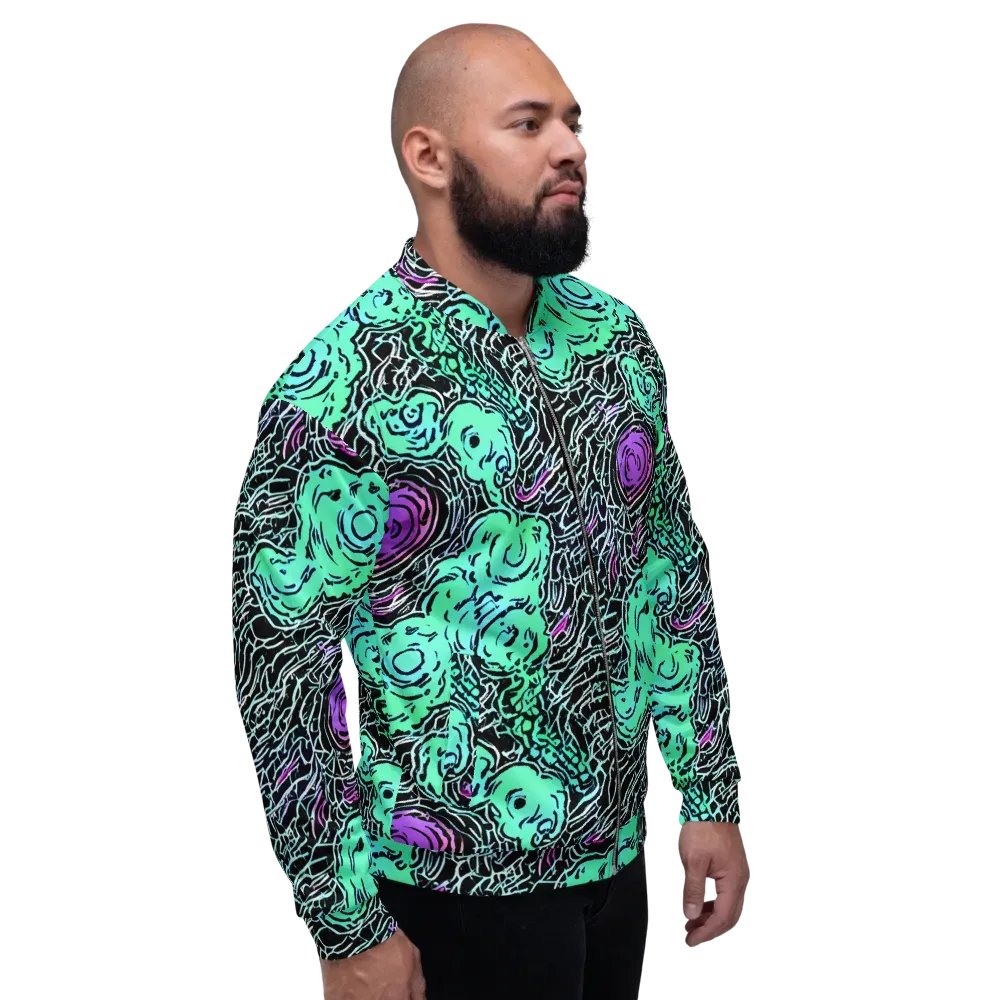 Neon Bloom Static on Bomber Jacket — Right