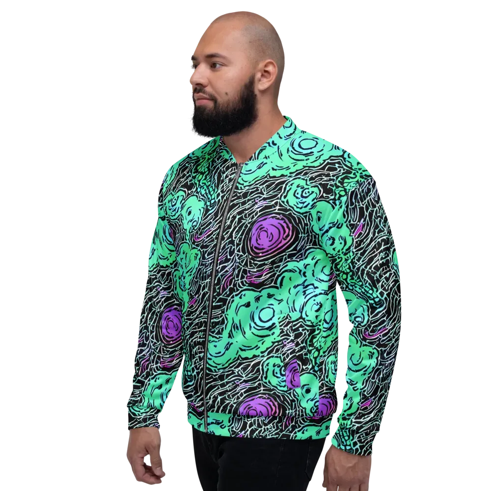 Neon Bloom Static on Bomber Jacket — Left