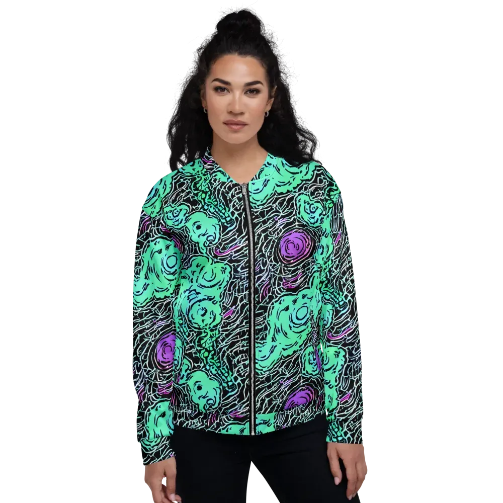 Neon Bloom Static on Bomber Jacket — Front