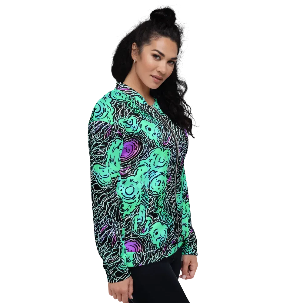 Neon Bloom Static on Bomber Jacket — Right