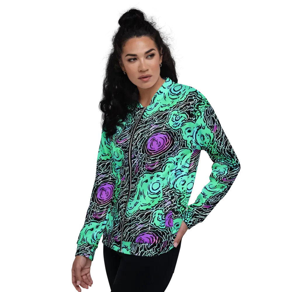 Neon Bloom Static on Bomber Jacket — Left