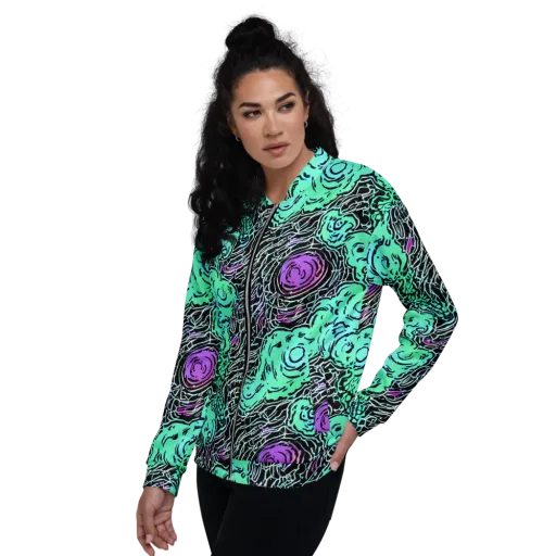 Neon Bloom Static on a Bomber Jacket