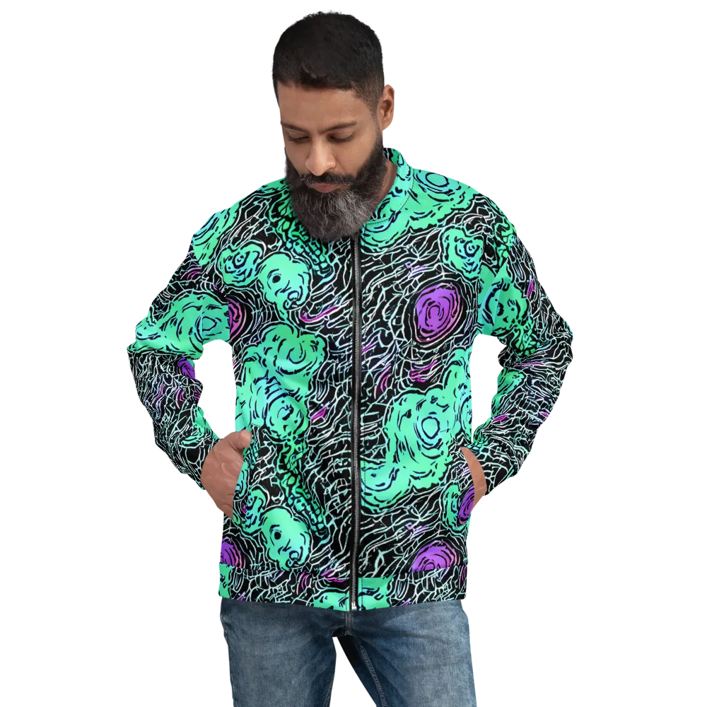 Neon Bloom Static on Bomber Jacket — Front
