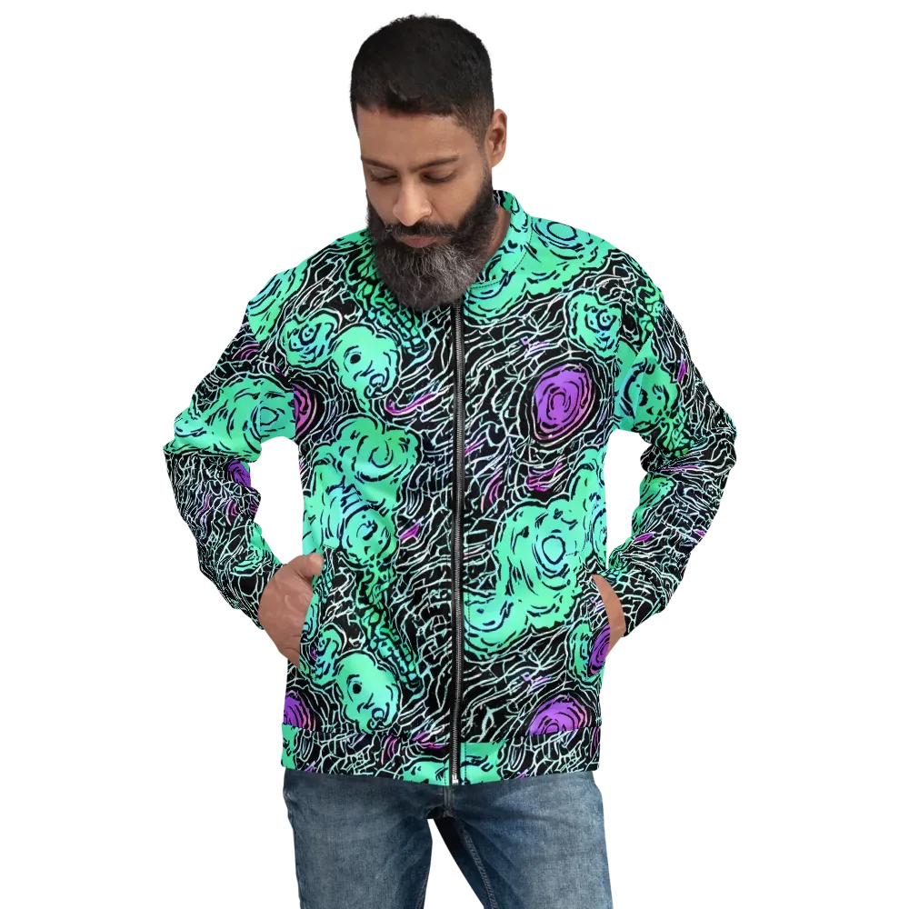 Neon Bloom Static on Bomber Jacket — Front