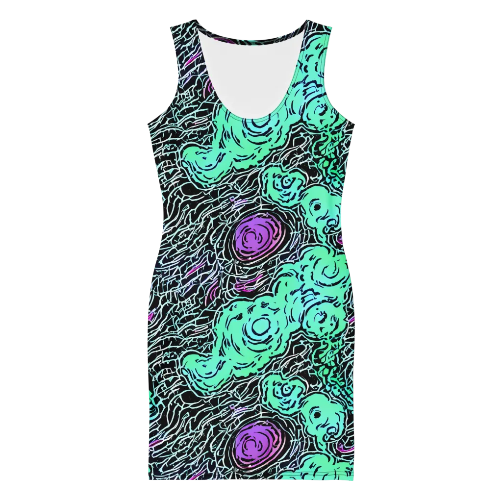 Neon Bloom Static on Bodycon Dress — Front
