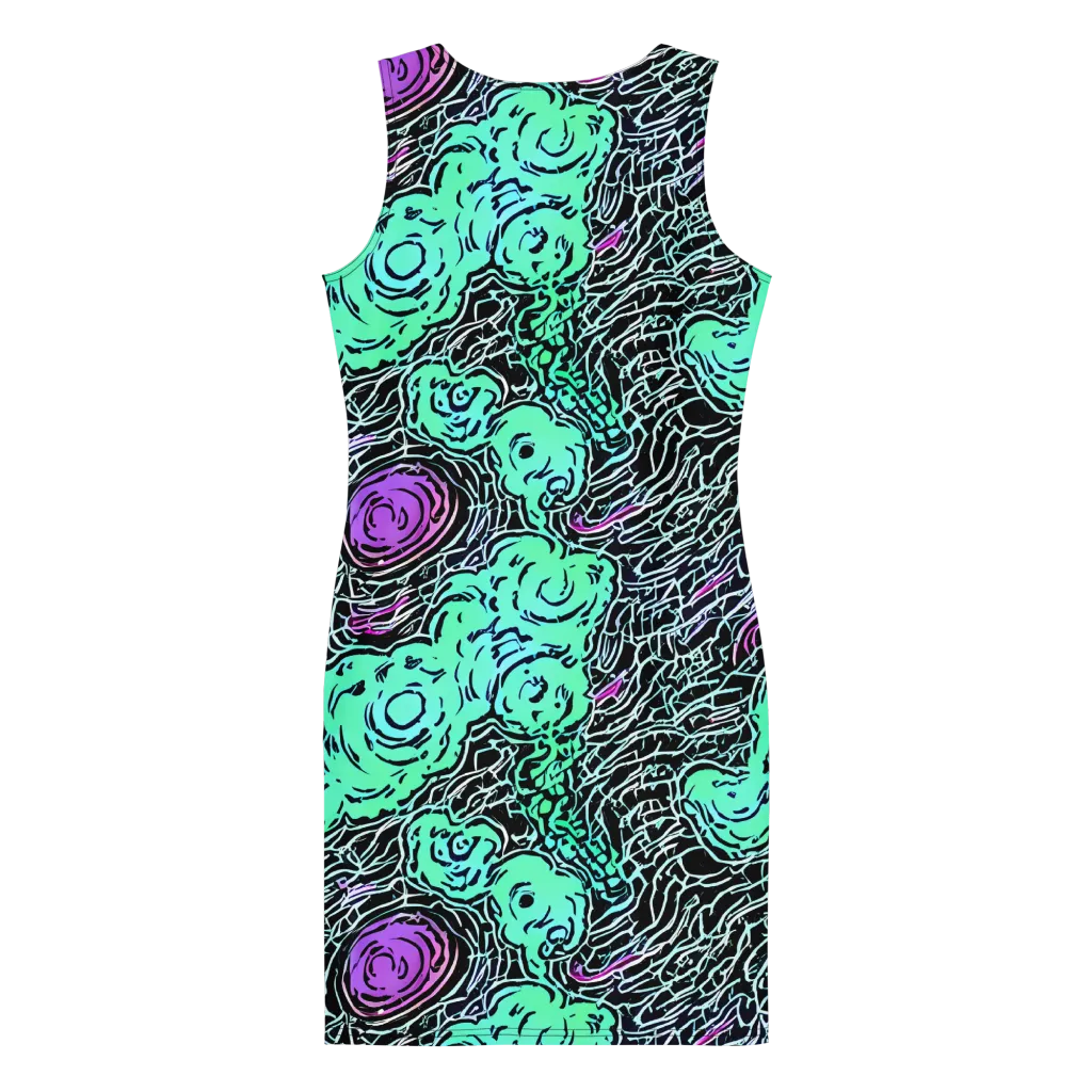 Neon Bloom Static on Bodycon Dress — Back