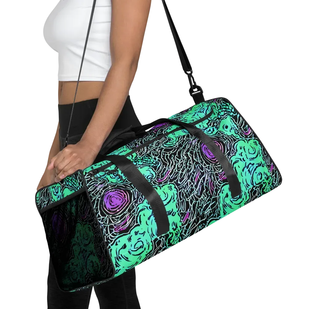 Neon Bloom Static on Duffle Bag — Front