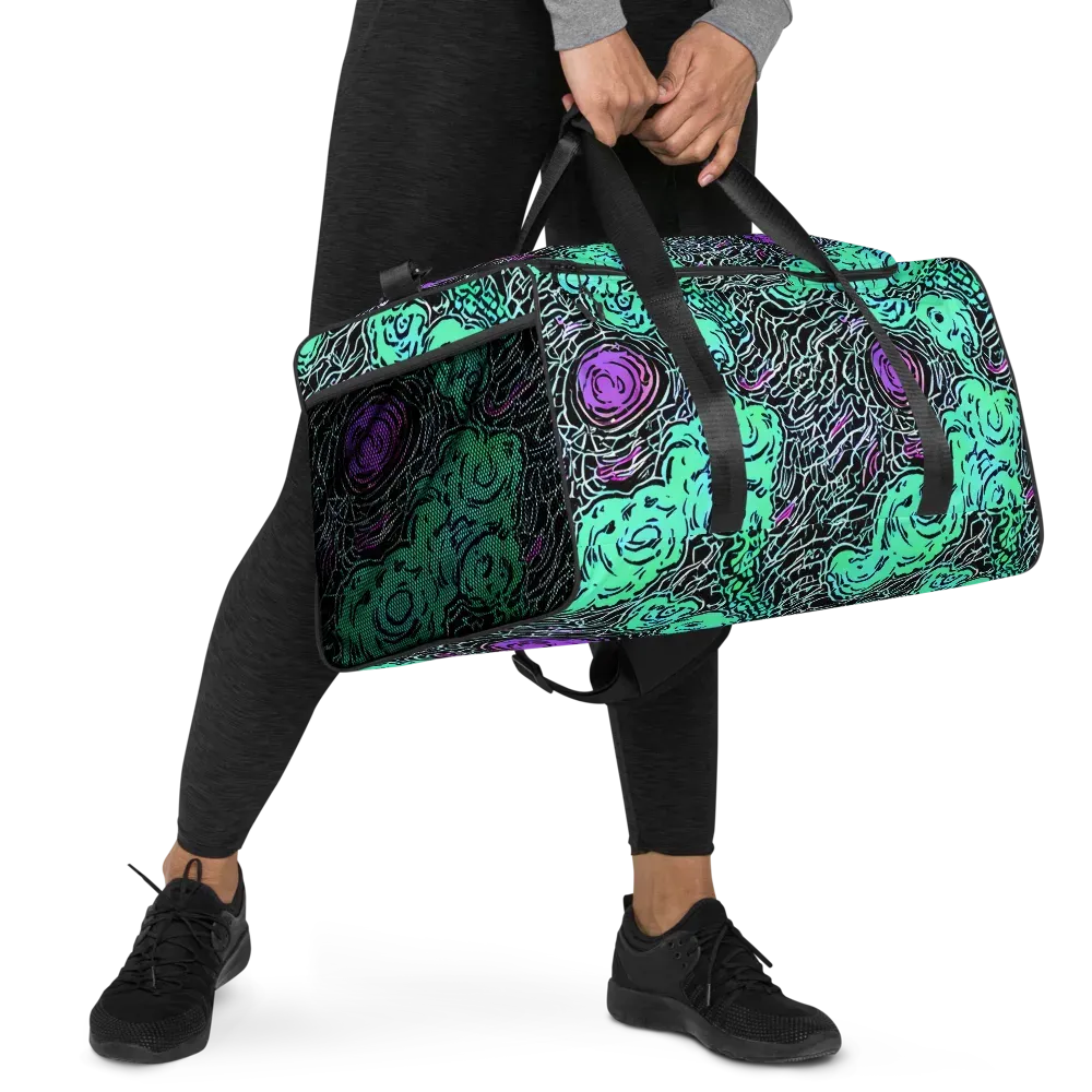 Neon Bloom Static on Duffle Bag — Right Front