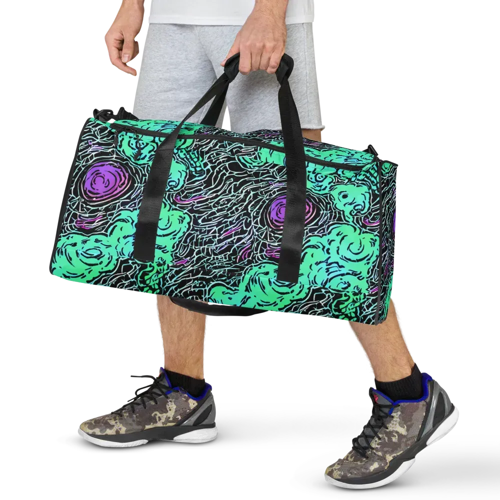 Neon Bloom Static on Duffle Bag — Front