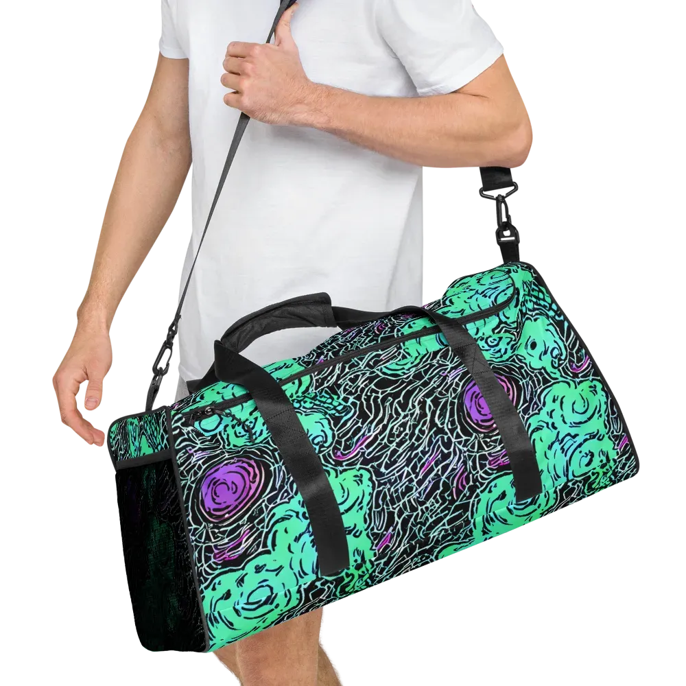 Neon Bloom Static on Duffle Bag — Right Front