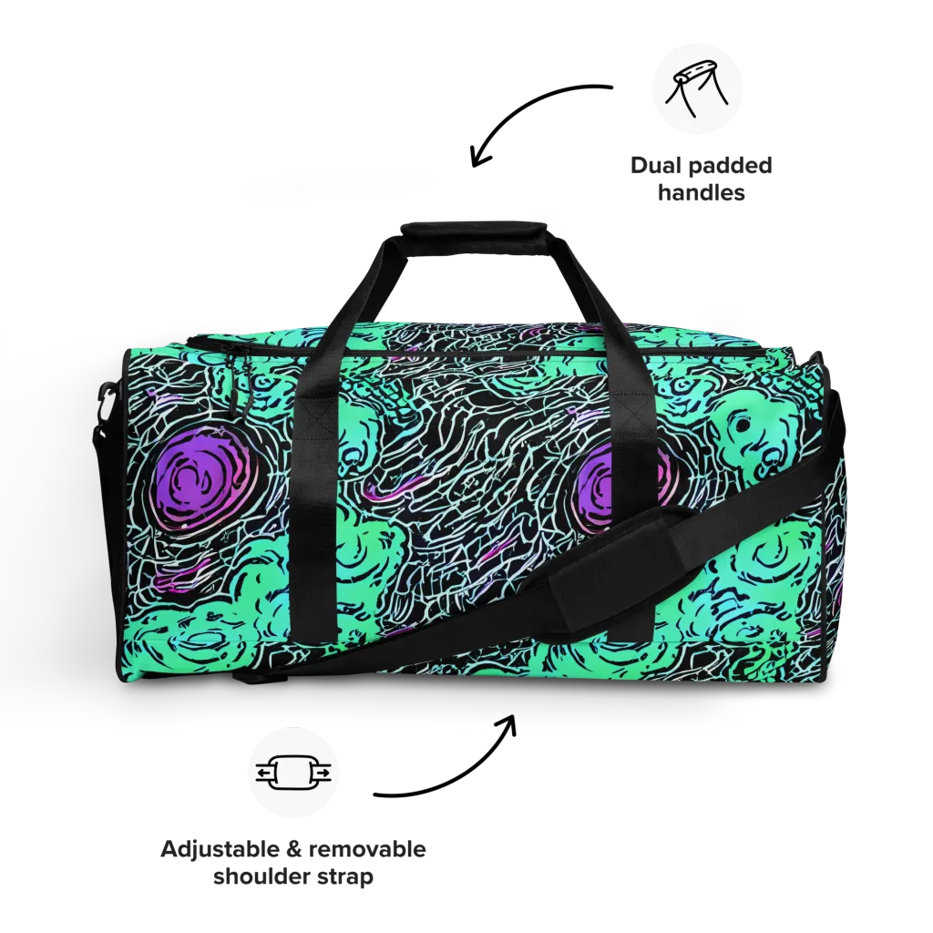 Neon Bloom Static on Duffle Bag — Front