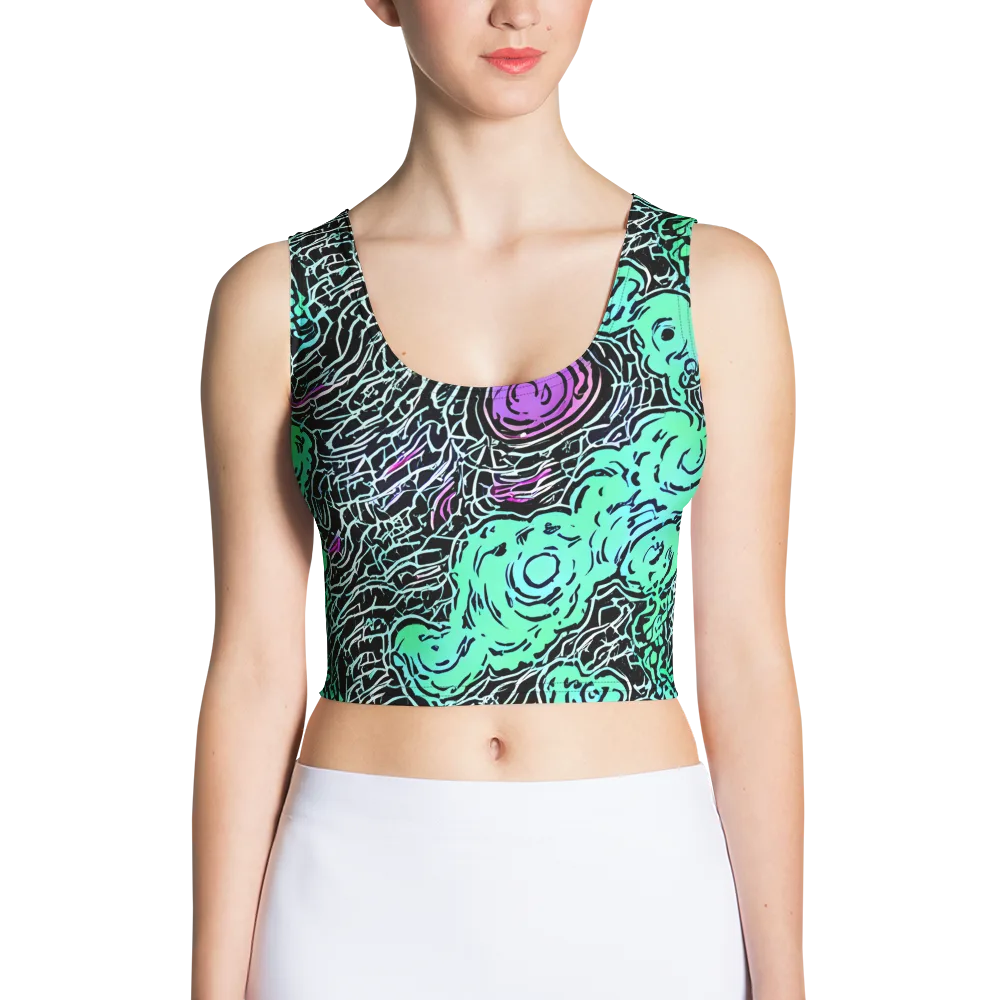 Neon Bloom Static on Crop Top — Front