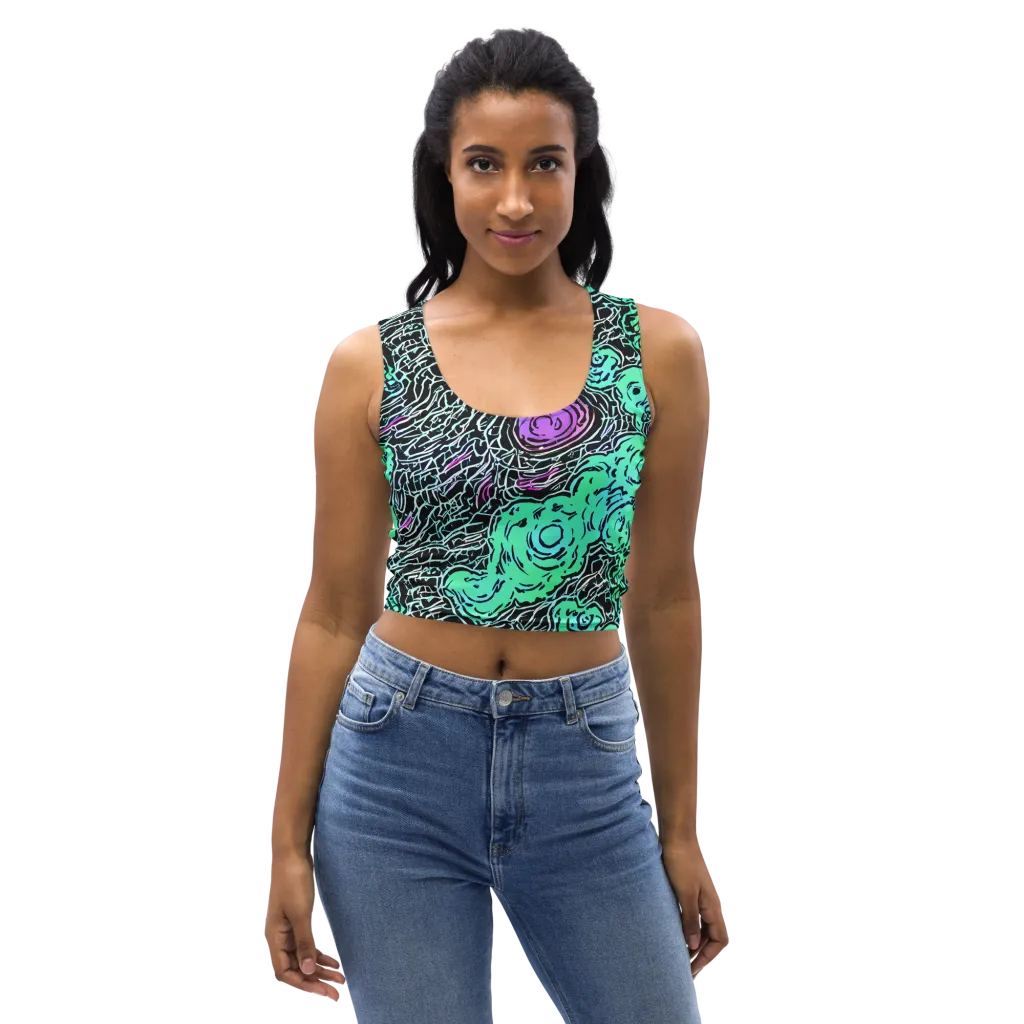 Neon Bloom Static on Crop Top — Front