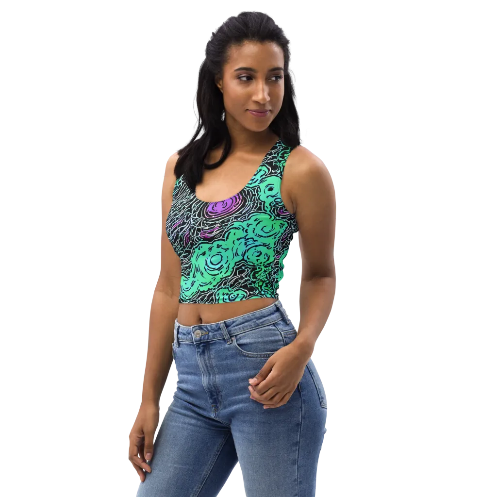Neon Bloom Static on Crop Top — Left Front