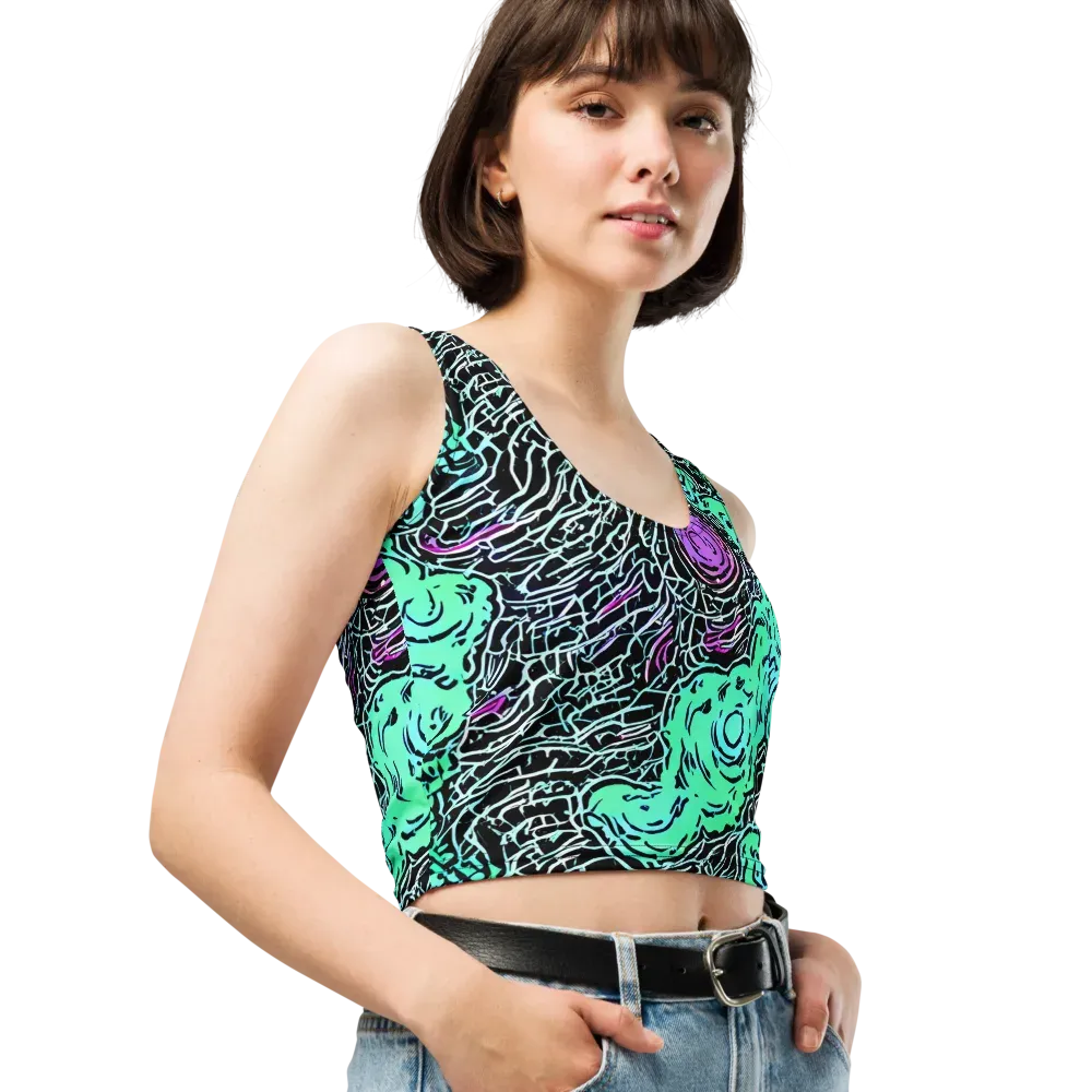 Neon Bloom Static on Crop Top — Right Front