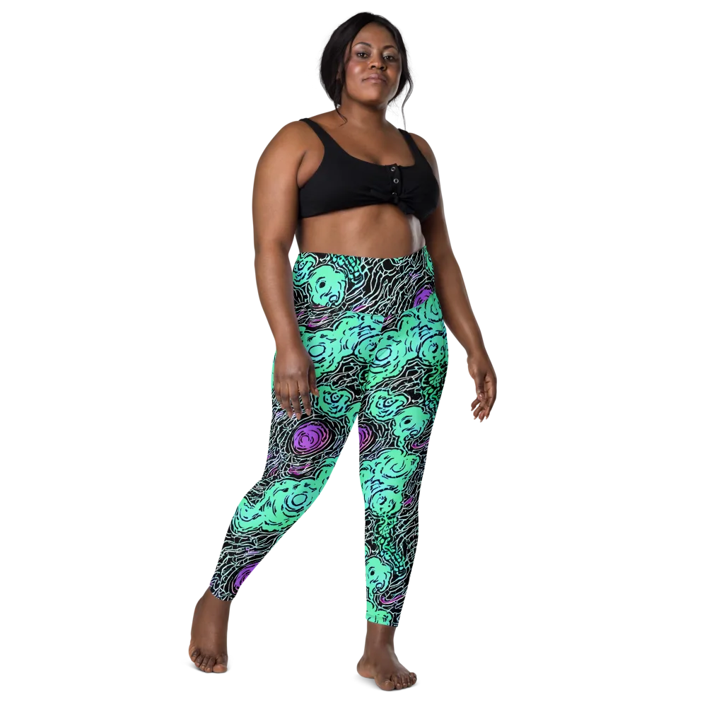 Neon Bloom Static on Leggings with Pockets — Front