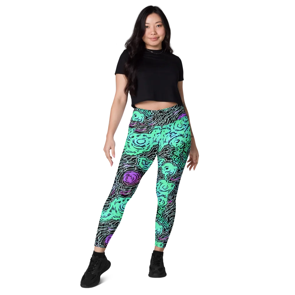 Neon Bloom Static on Leggings with Pockets — Front
