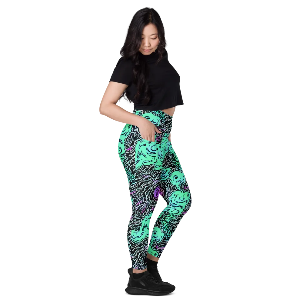 Neon Bloom Static on Leggings with Pockets — Right