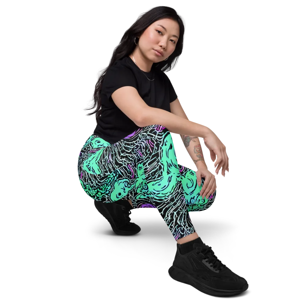 Neon Bloom Static on Leggings with Pockets — Right Front