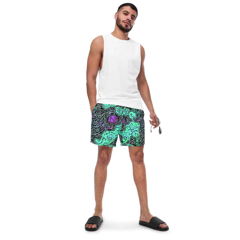 Neon Bloom Static on Swim Trunks — Front
