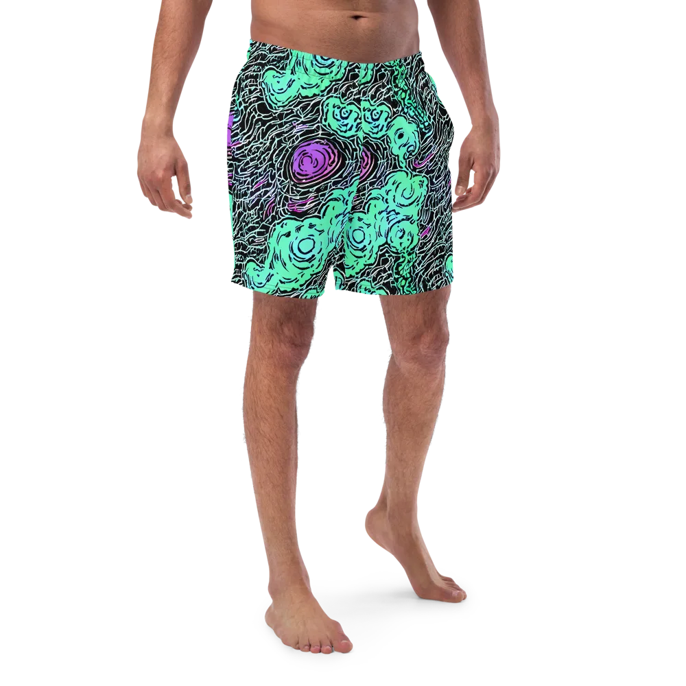 Neon Bloom Static on Swim Trunks — Front