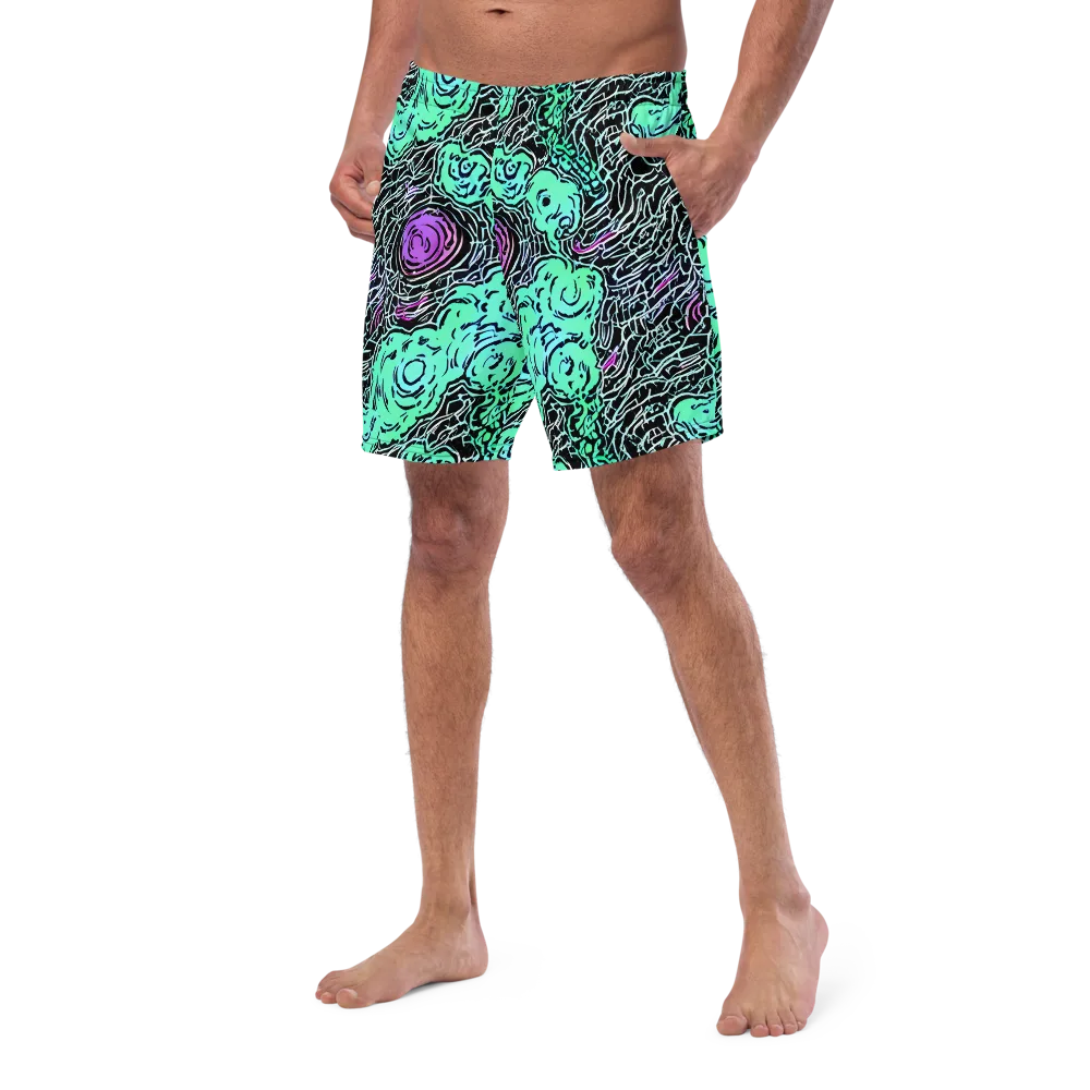 Neon Bloom Static on Swim Trunks — Left Front