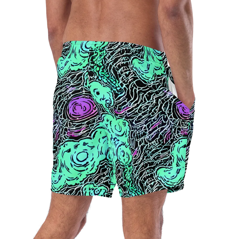 Neon Bloom Static on Swim Trunks — Right Back