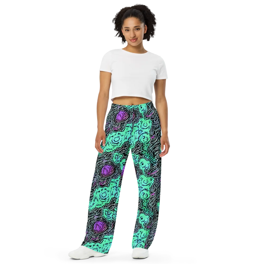 Neon Bloom Static on Wide-Leg Pants — Front