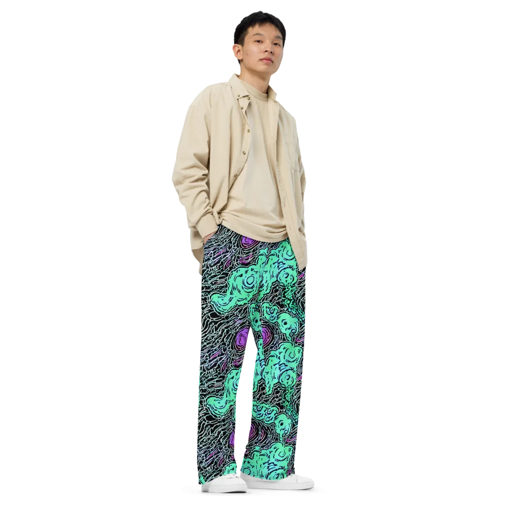 Neon Bloom Static on Wide-Leg Pants — Right Front