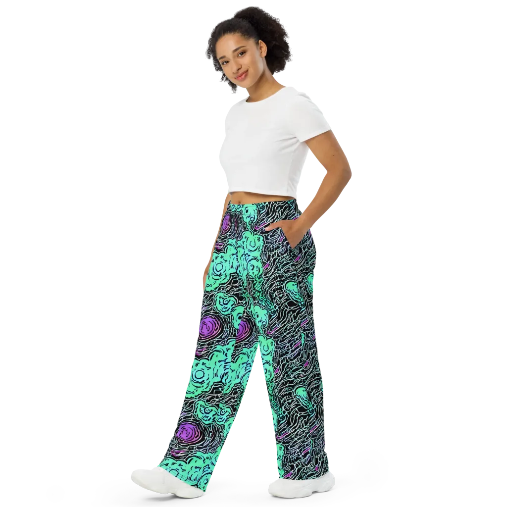 Neon Bloom Static on Wide-Leg Pants — Left Front