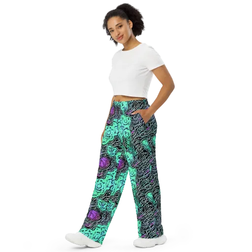 Neon Bloom Static on a Wide-Leg Pants