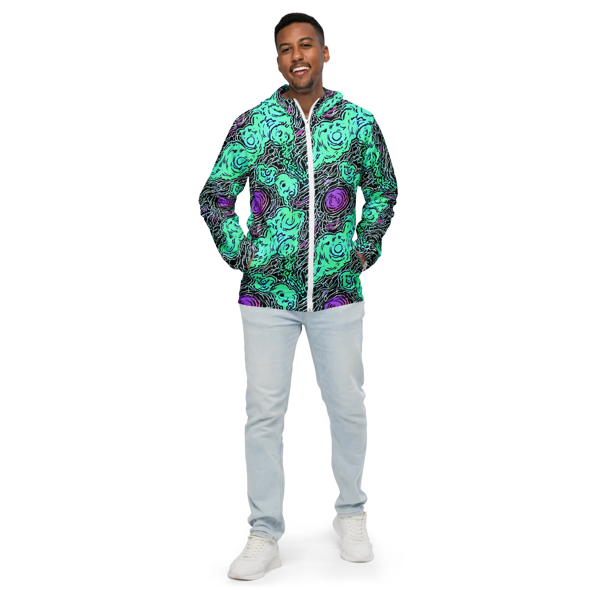 Neon Bloom Static on Men's Windbreaker — Front
