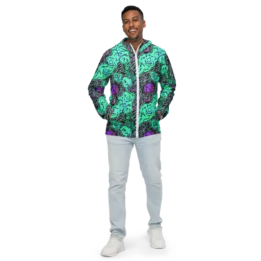 Neon Bloom Static on a Men's Windbreaker