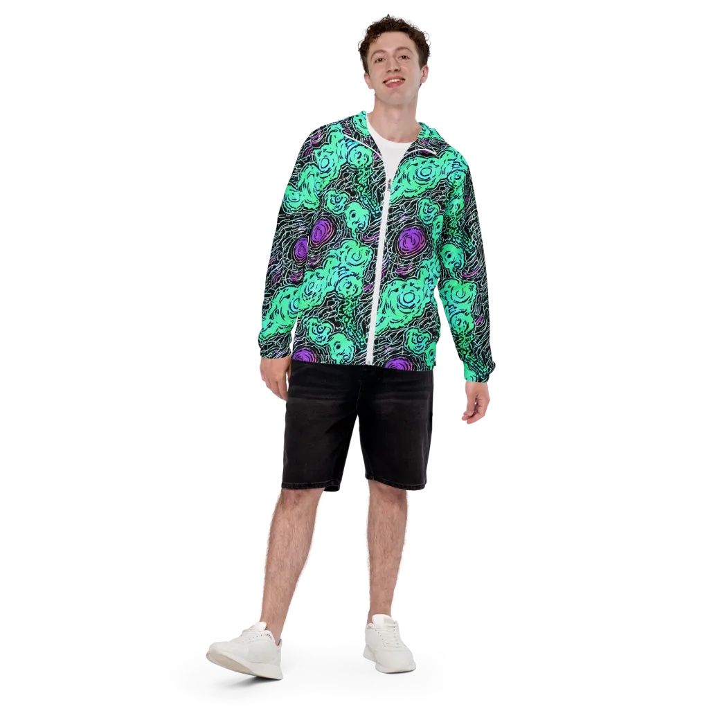 Neon Bloom Static on Men's Windbreaker — Front