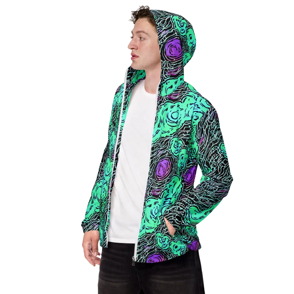 Neon Bloom Static on Men's Windbreaker — Left Front