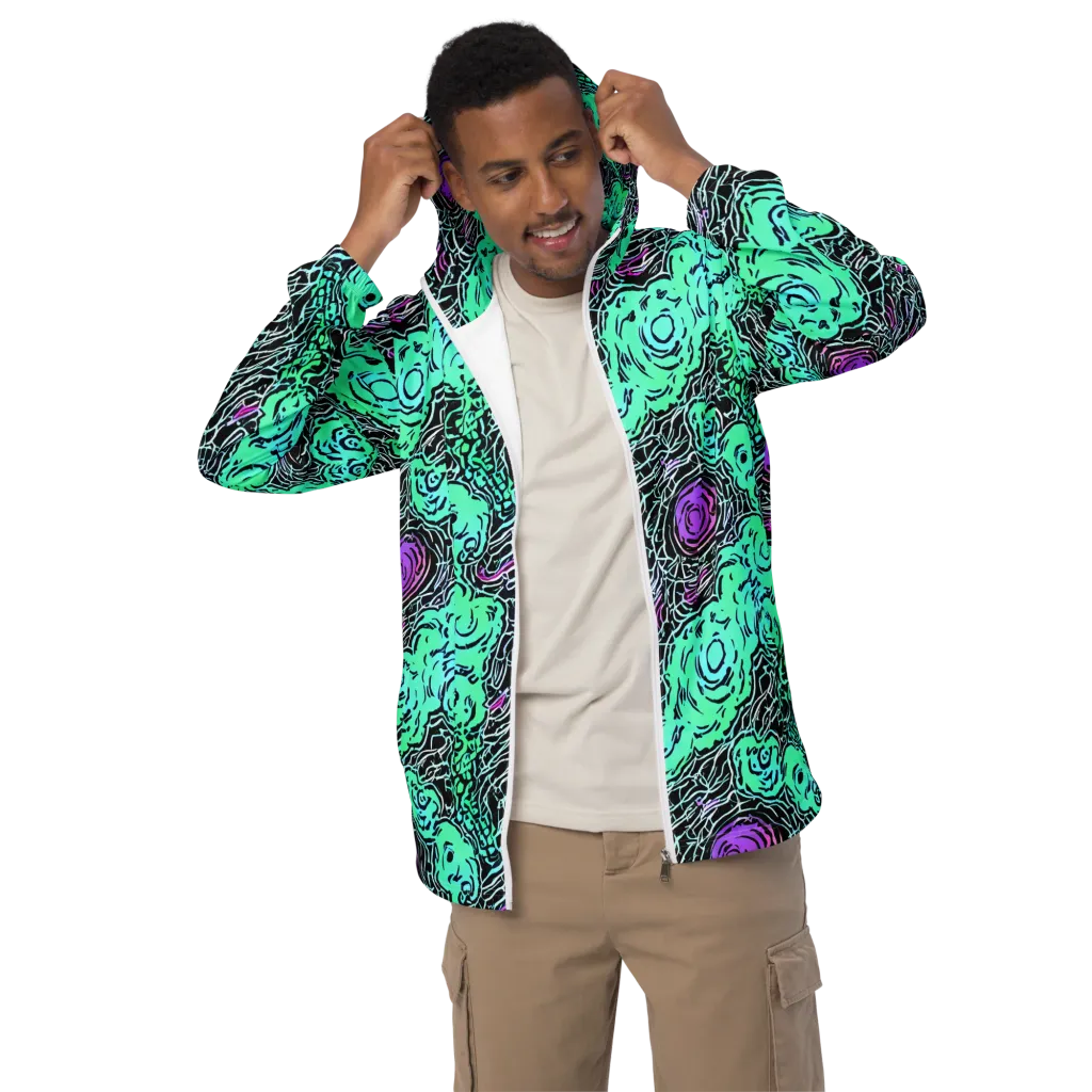 Neon Bloom Static on Men's Windbreaker — Front