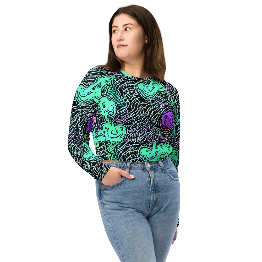 Neon Bloom Static on Long Sleeve Crop Top — Front